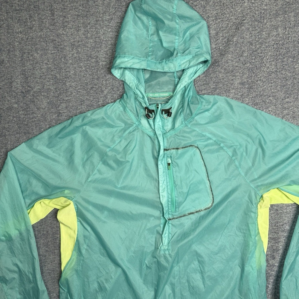 Nike Pro Training Mens Windbreaker Half Zip Pullover Teal Neon Yellow Large Read
